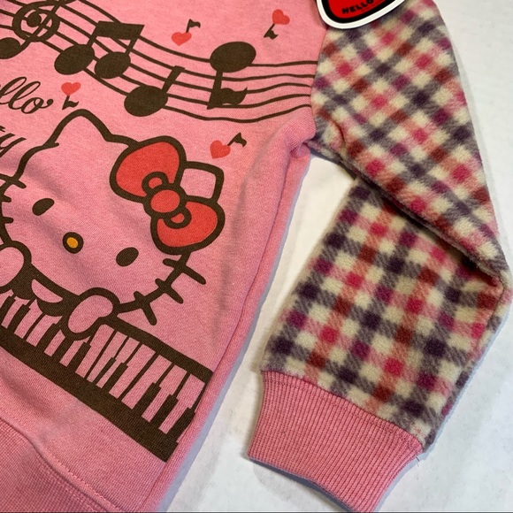 2T-3T Hello Kitty NWT pink piano sweater with fleece arms - Picture 3 of 6